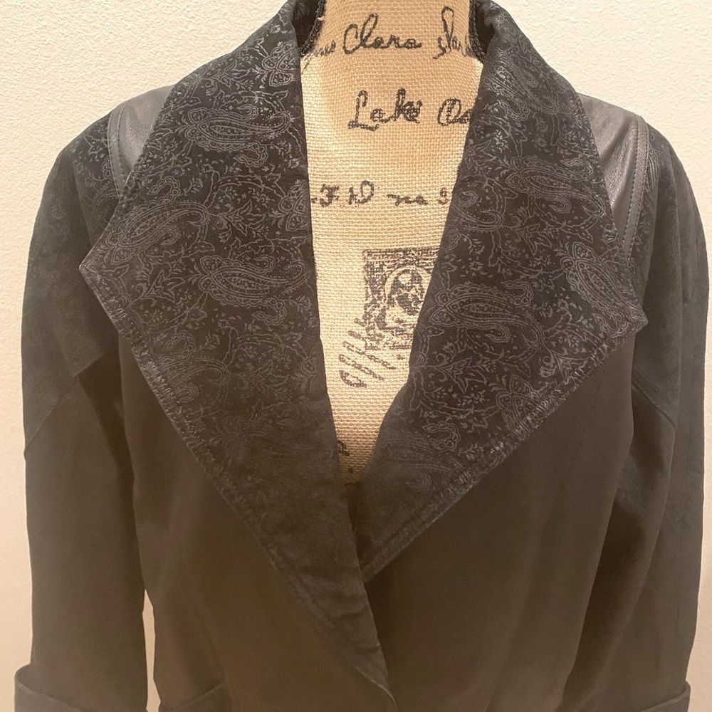 Wilsons Vintage Black Embossed Leather Jacket Coat S M - Picture 2 of 11